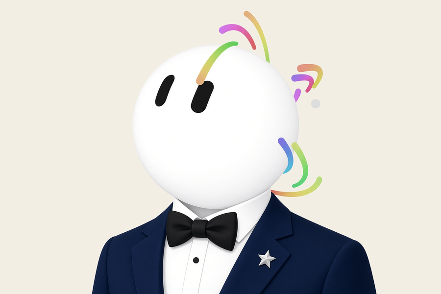 The Butler logo: a round white mascot head in a navy tuxedo and black bow tie